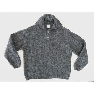 Wool & Co Basic Italy Henley Sweater Mens L Grey Marl Wool Blend Mock Neck